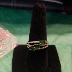 Russian Chrome Diopside Sterling Silver 3 Stones Ring Sz 9 NEW with tags